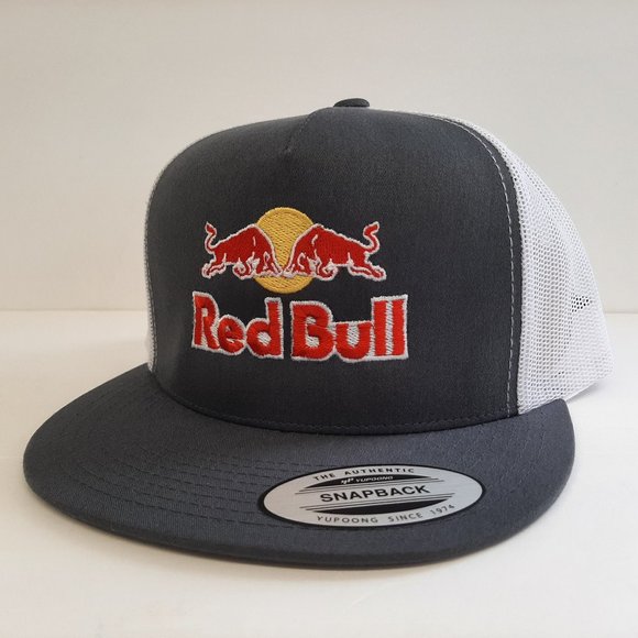 Red Bull Embroidered Flat Bill Snapback Mesh Hat Cap Gray Yupoong Trucker Racing Yupoong Red Bull Embroidered Flat Bill Mesh Snapback GRC  main image 4